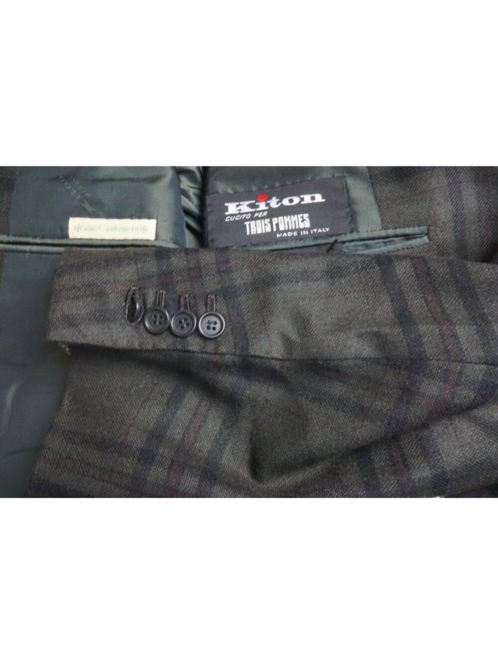Kiton Green Black Plaid 100% Cashmere Sport Coat Jacket Sz 40R